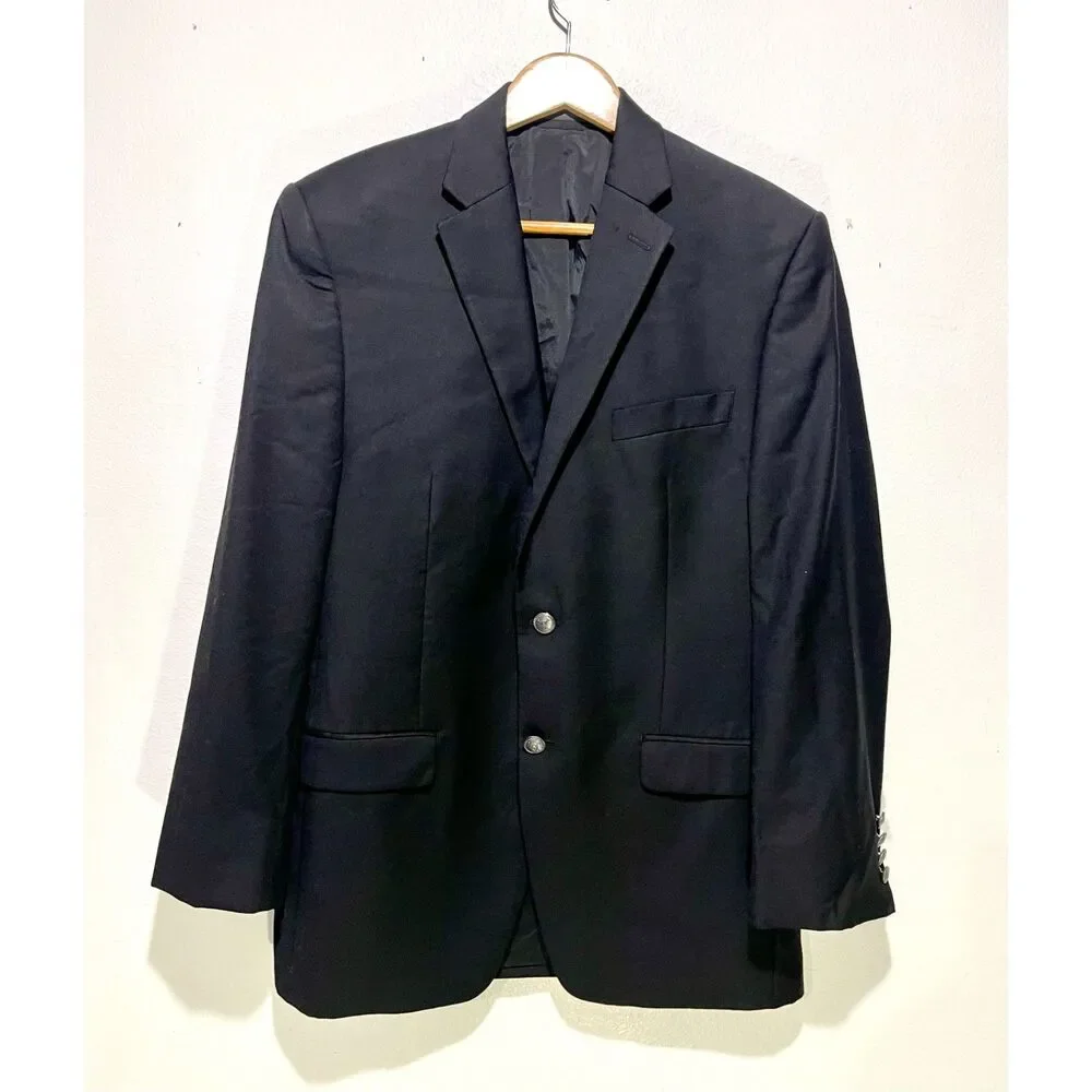 Lauren Ralph Lauren wool sport coat black blazer business logo button men's 38 R